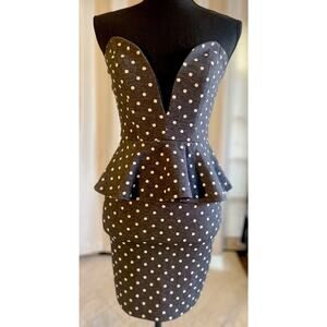 Windsor Polka Dot Strapless Peplum Fitted Dress Size Small